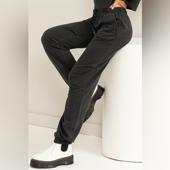 11B. Elastic Waist Drawstring Jogger Pants - Black - Picture 1 of 6